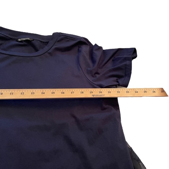 BloomChic Navy Top-Shorter in front-Sheer Floral Back-Pleated-Size 14-16 - Picture 5 of 9